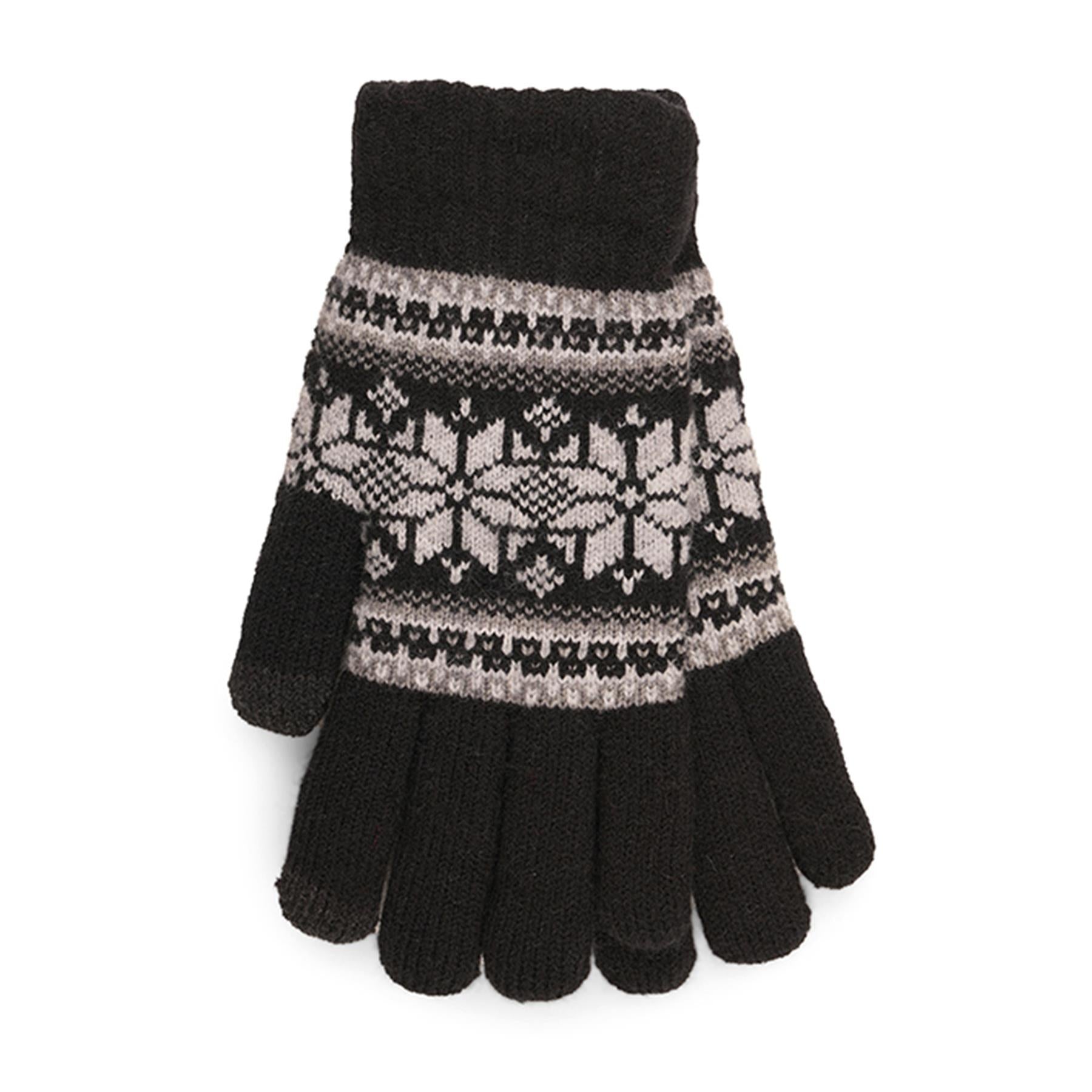 Mens Jacquard Gloves Winter Warm Touch Screen Fur Lining Gloves Knit Soft Mitten