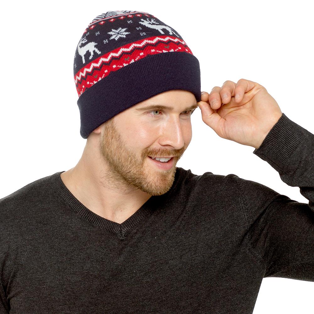 A2Z Mens Hat Cable knit Beanie Xmas Christmas Reindeer Winter Warm Stylish Hats