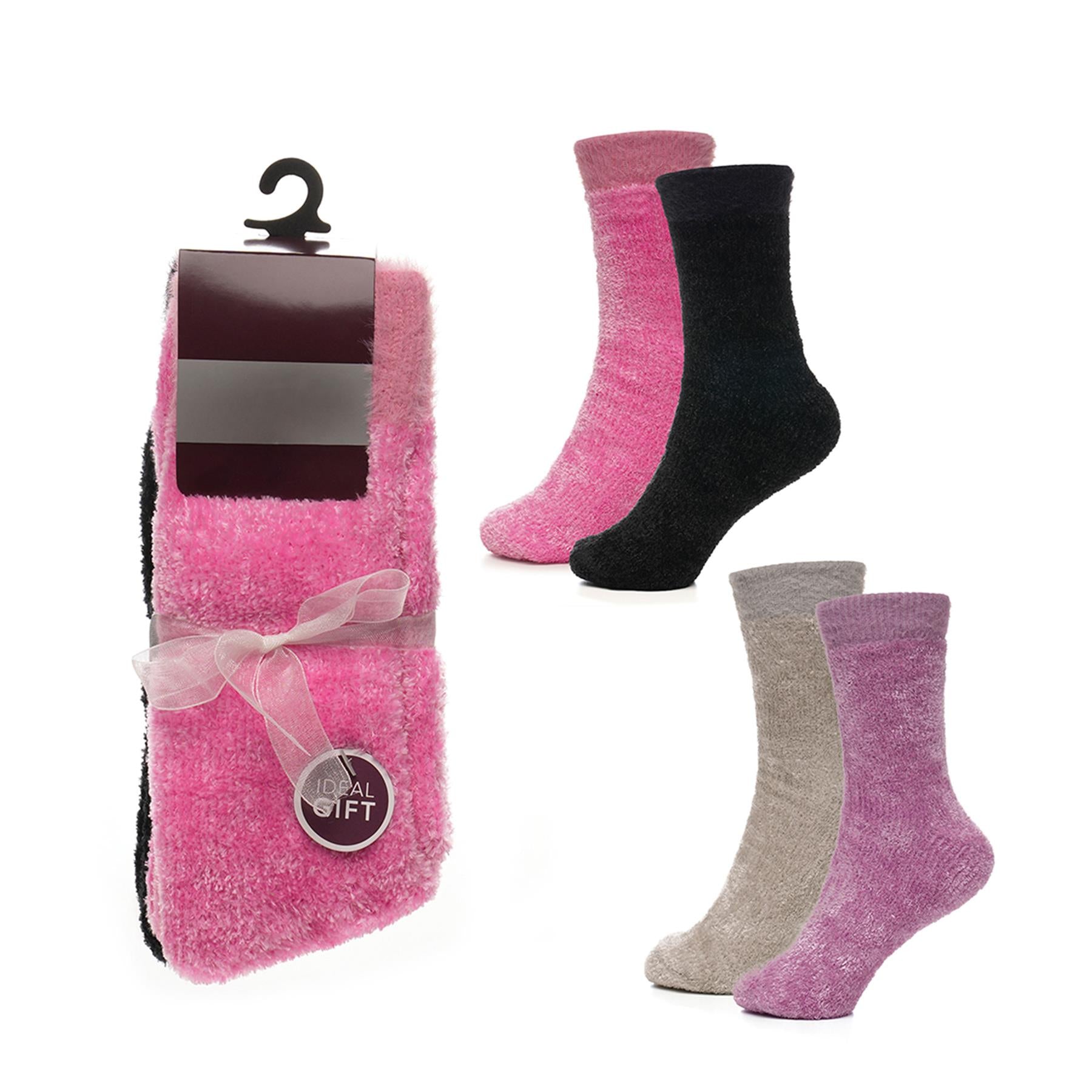 A2Z Ladies Socks 4 Pack Chenille Velvet Durable Stylish Winter Warm Cosy Socks