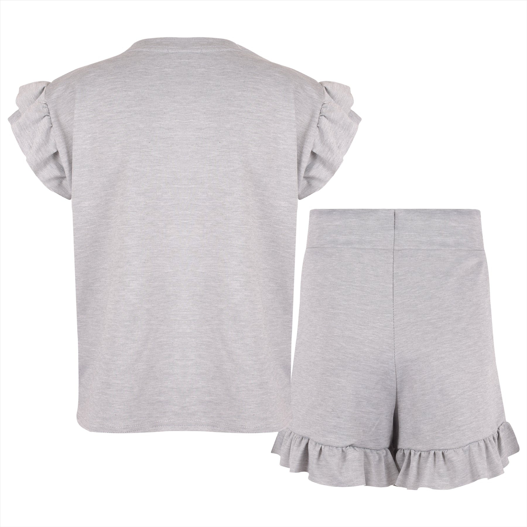 Kids Girls Flared Cap Sleeves Crop Top Plain Color T Shirt Top & Hot Shorts Set