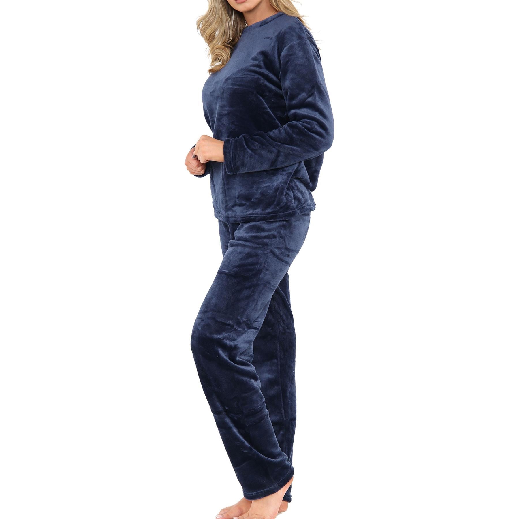 Ladies Pyjamas Soft Warm Fleece Adults Crew Neck Pyjamas 2 Piece Gift Set