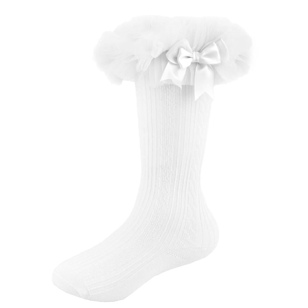 Infant Toddler Baby Girls Knee High Tutu Socks with Bow Frilly Cotton Socks