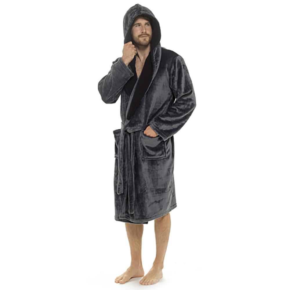 A2Z Mens Dressing Gown Super Soft Luxury Sherpa Hooded Flannel Fleece Bath Robe