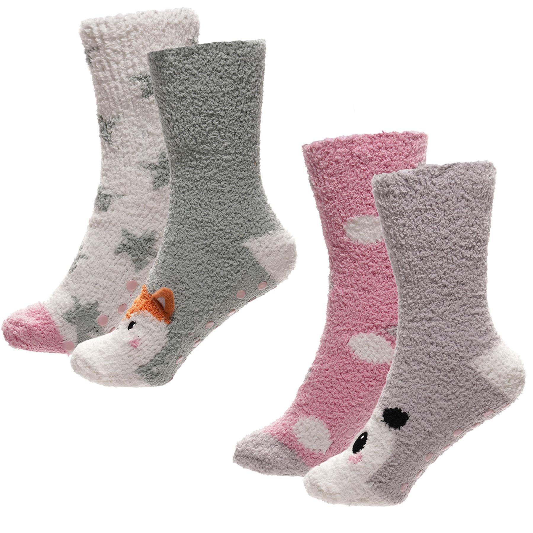 A2Z Ladies Cosy Animal Bed Socks, Super Soft Non-Slip Fox And Panda Design