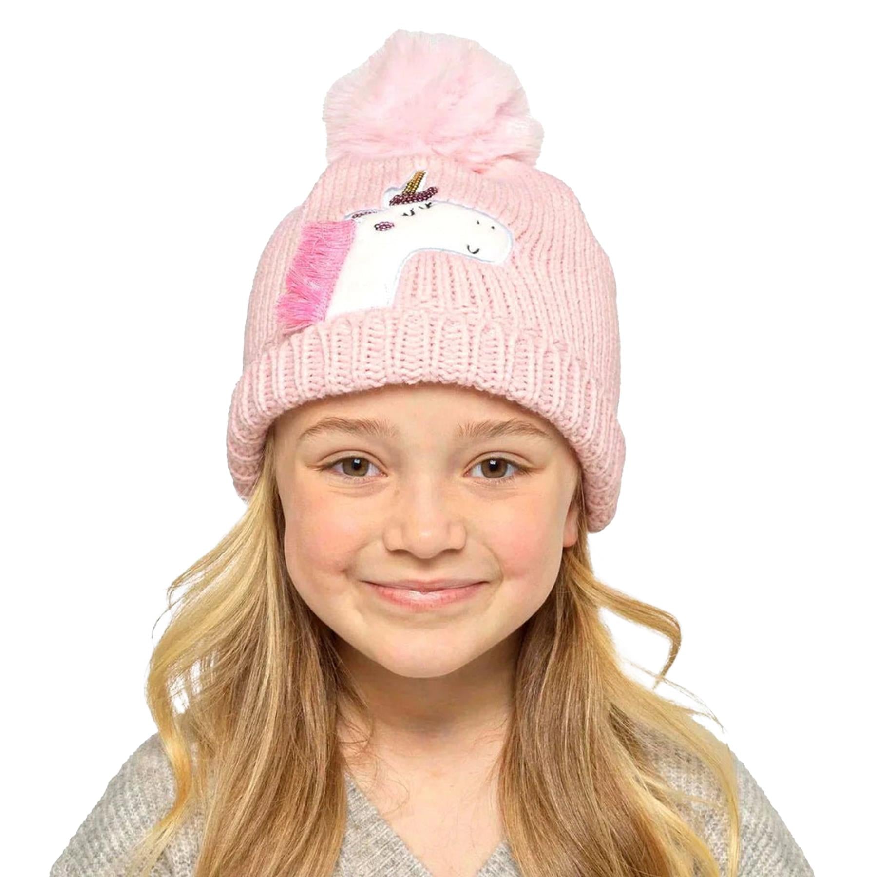 A2Z 4 Kids Girls Hats Unicorn Jacquard Knit Pom Pom Winter Warm Cozy Beanie Hats