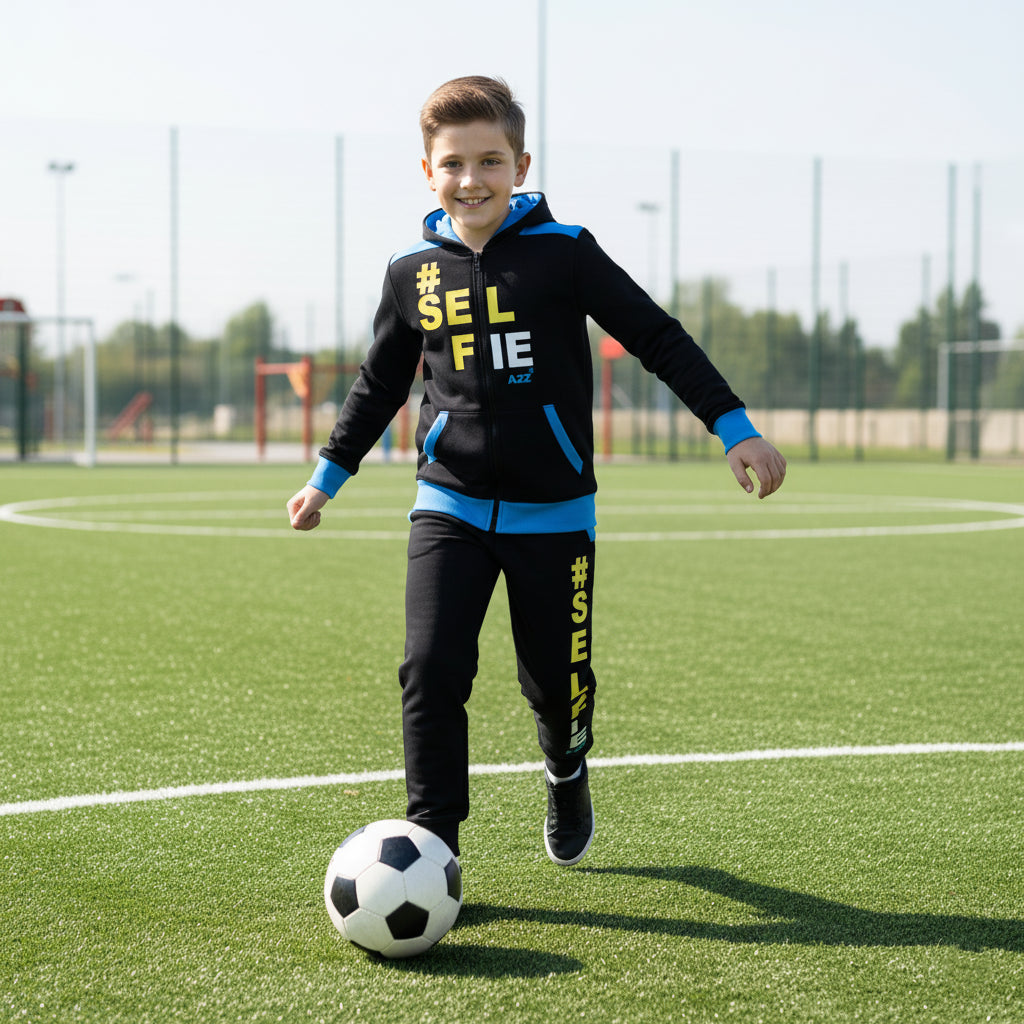 A2Z 4 Kids Girls Boys #SELFIE Tracksuit Hoodie & Joggers Outfit Set Top Bottom