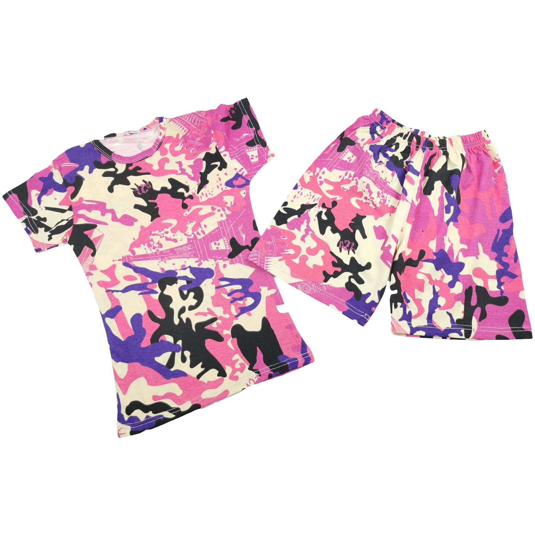 A2Z 4 Kids Girls T-shirt Top Shorts Set Camouflage 100% Cotton Short 2 Piece Set