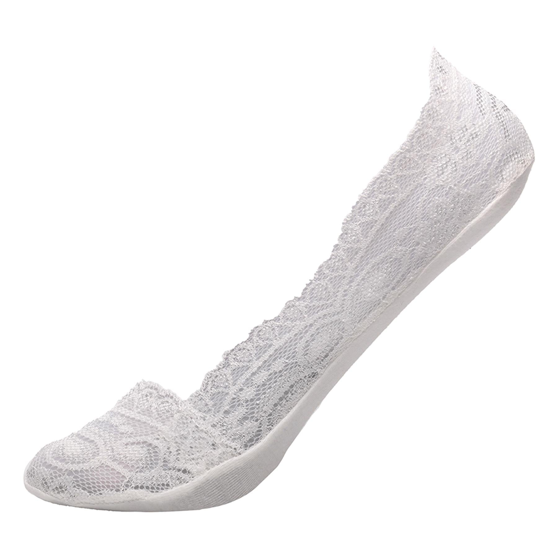 Ladies Anti Slip Skin Invisible Shoe Liners Low Cut Cotton Pack of 2 Lace Socks