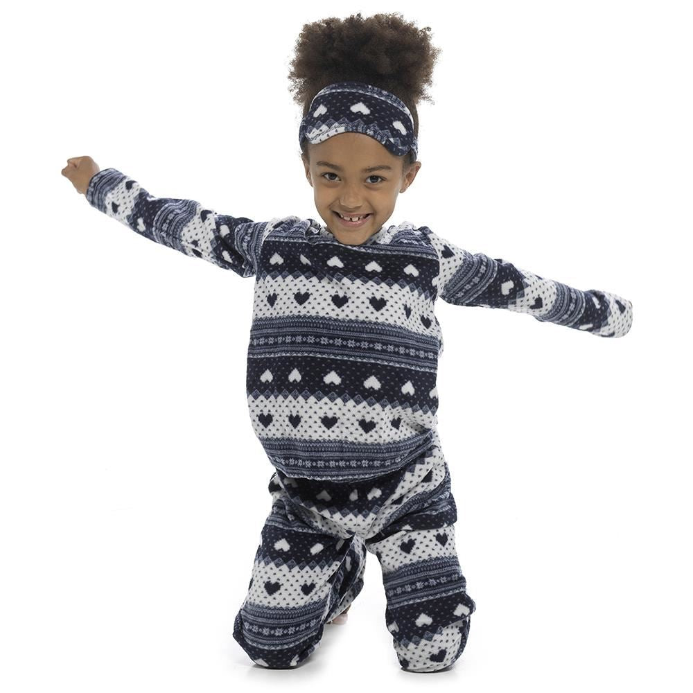 Kids Girls Soft Fleece Twosie Pyjamas With Eye Mask Comfortable Loungewear PJS