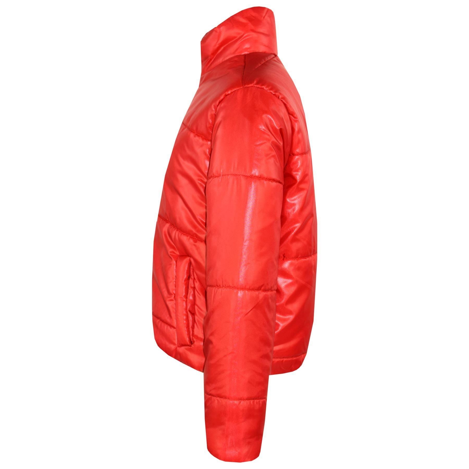 Girls Red Wetlook Padded Quilted Puffer Jacket