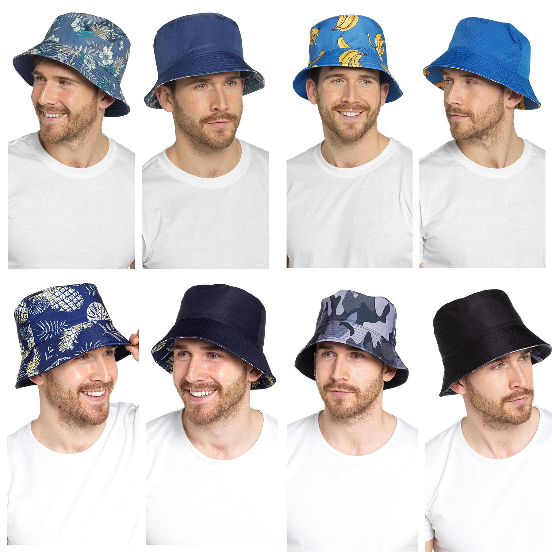 Mens Reversible Bucket Hat Summer Foldable Polyester Sun Protection Hiking Hat