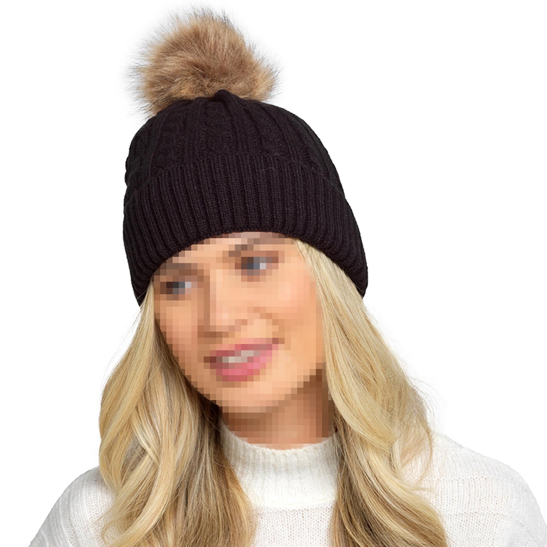 A2Z Ladies Hats Cable Knit Bobble Beanie Faux Fur Pom Pom Winter Warm Cozy Caps