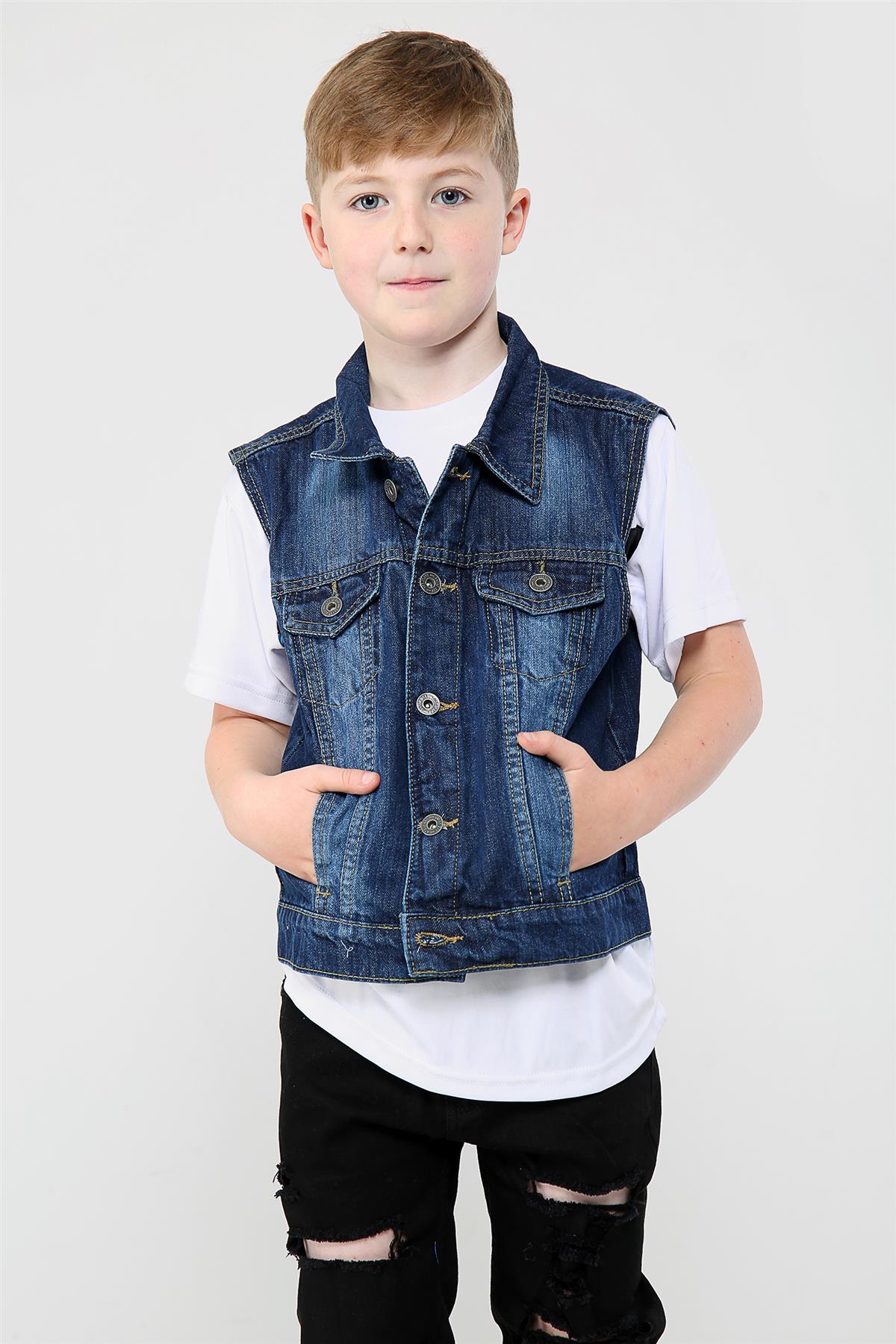 Kids Boys Denim Jacket Jeans Gilet Faded Sleeveless Coats Age 3-13 Years