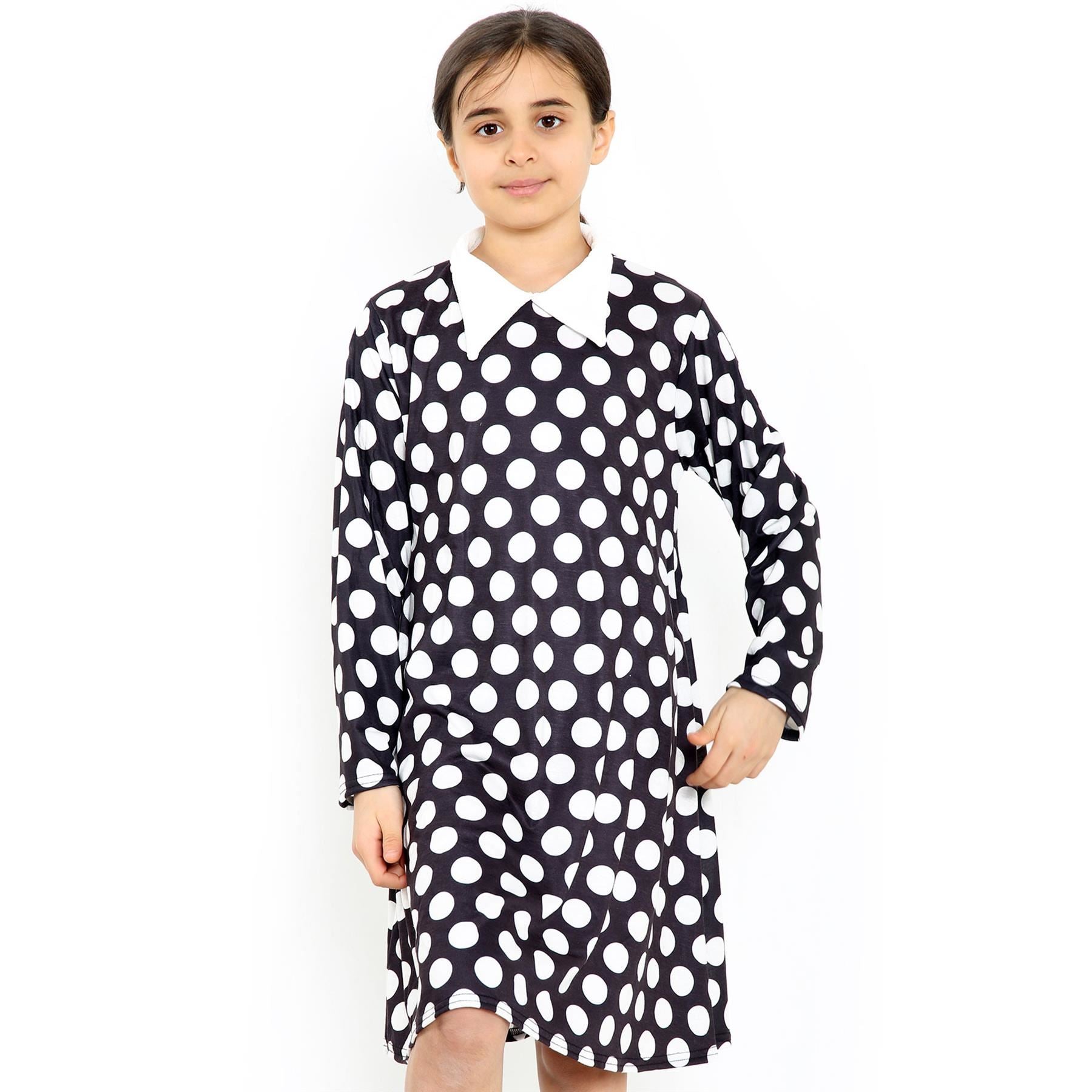 Kids Girls Swing Dress Peter Pan Collar Camouflage & Polka Dot Print Flared Skater Dresses