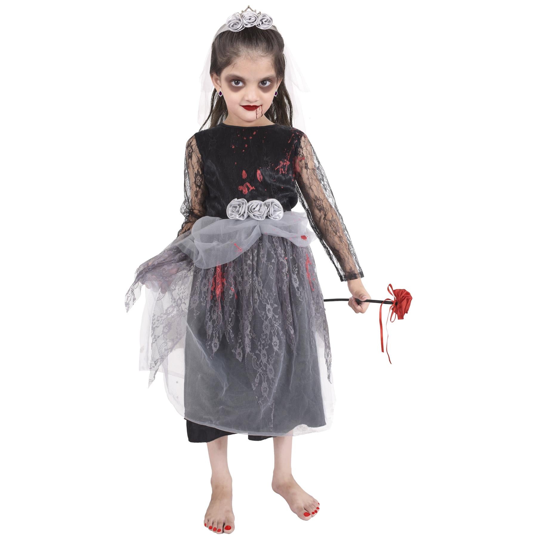 Kids Girls Zombie Bride Halloween Fancy Dress Spooky Costume Bloody Corps Gown