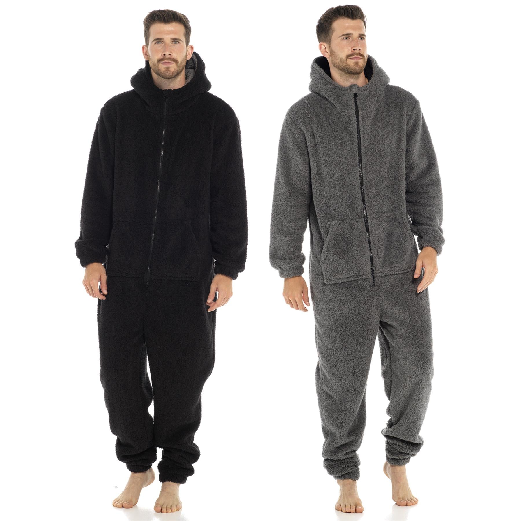 A2Z Mens Hooded Onesie One Piece Thick Snuggle Warm Fleece Soft Hooded Jumpsuit