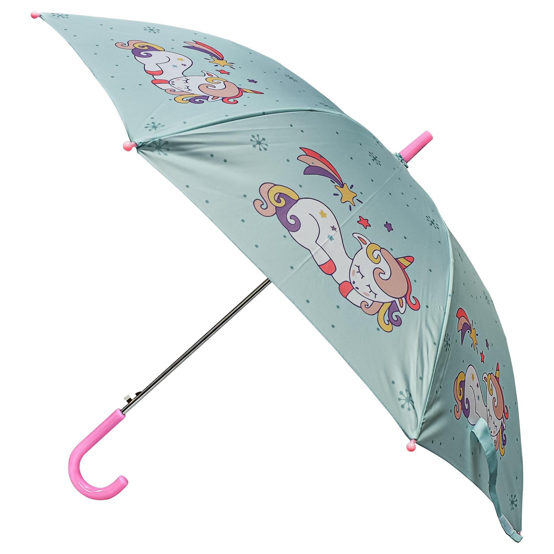 Kids Unicorn Umbrella Walking Umbrellas Wind Waterproof Brolly J-Stick Canopy