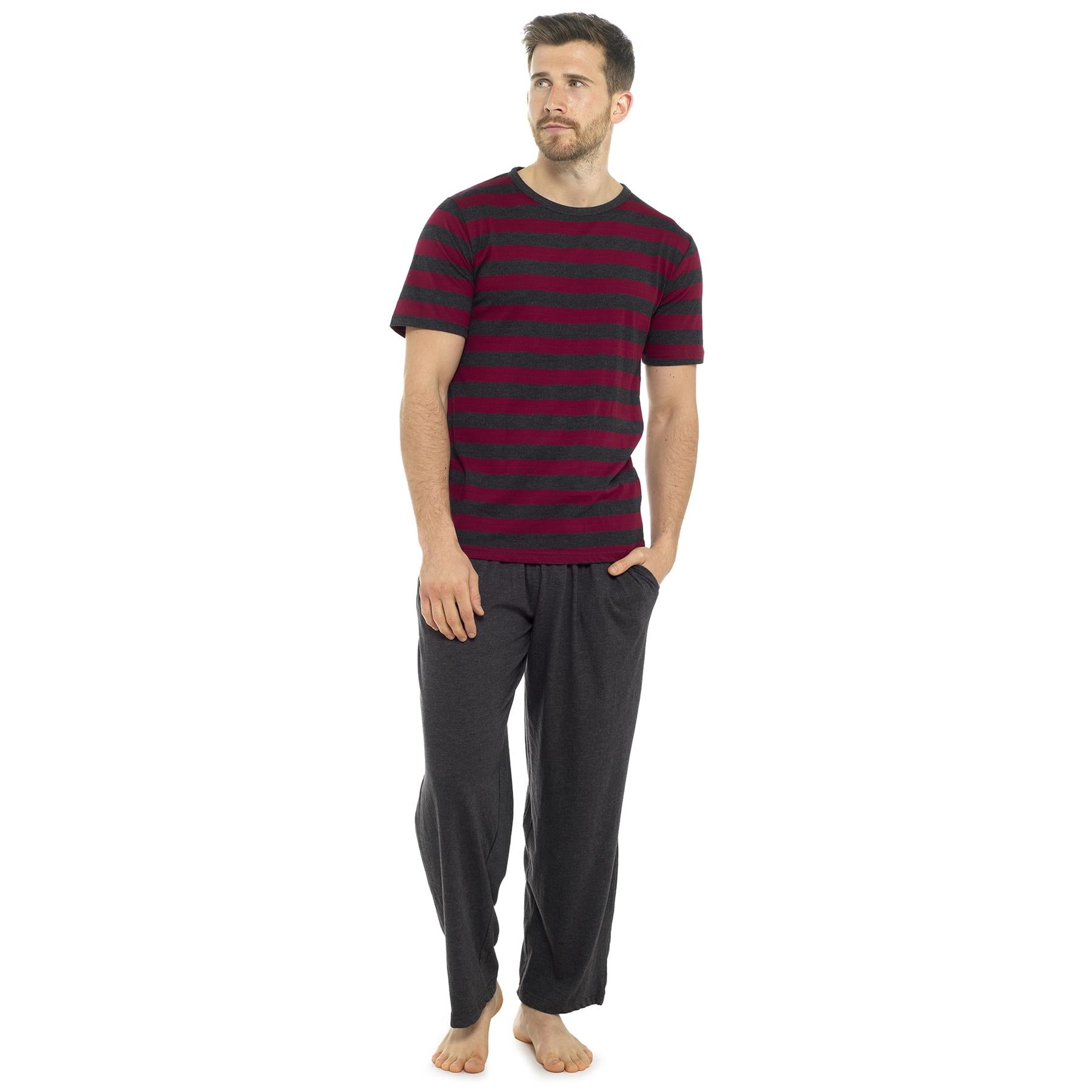 A2Z Men's Cotton Jersey Striped Pyjama Short Sleeve Tee Sleepwear Loungewear Pjs