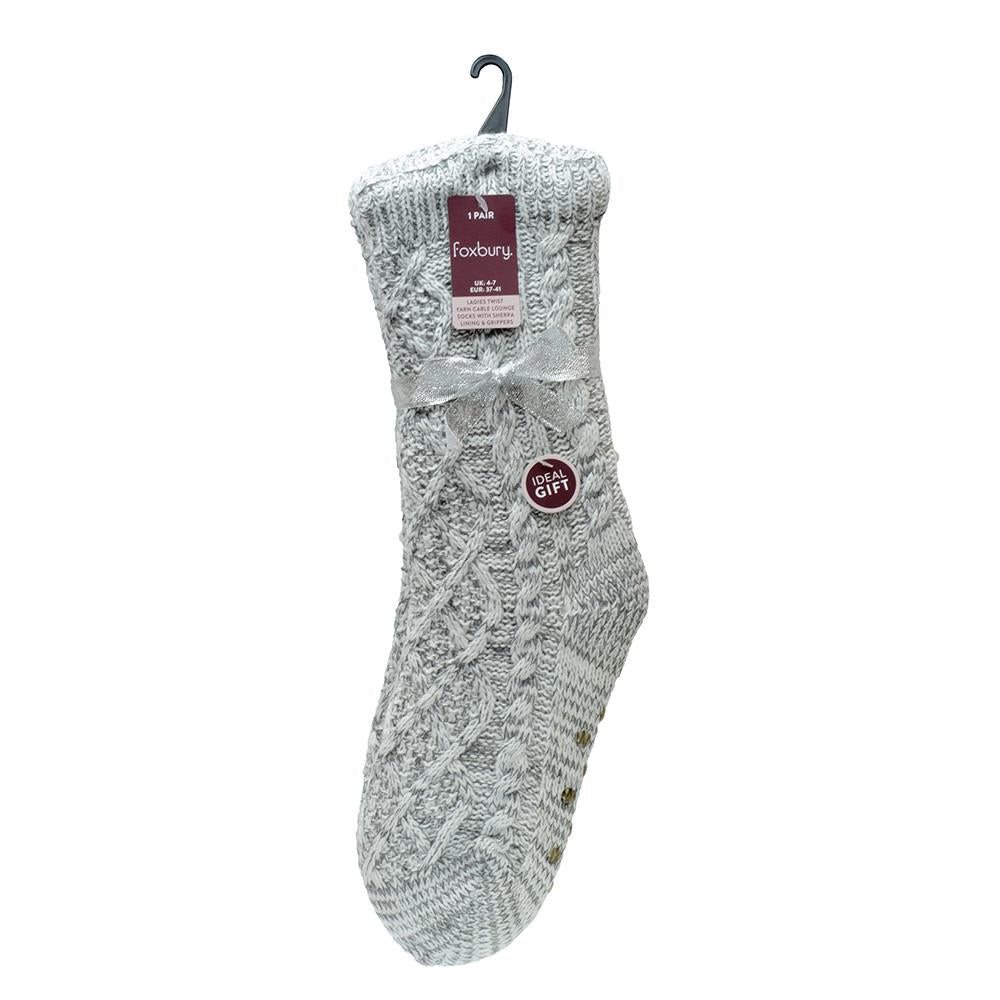 A2Z Ladies Twist Yarn Cable Lounge Sock Sherpa Lining Comfort For Daily Wear