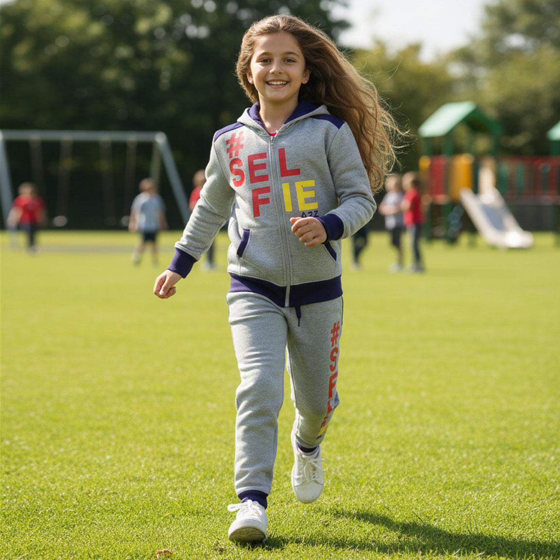 A2Z 4 Kids Girls Boys #SELFIE Tracksuit Hoodie & Joggers Outfit Set Top Bottom