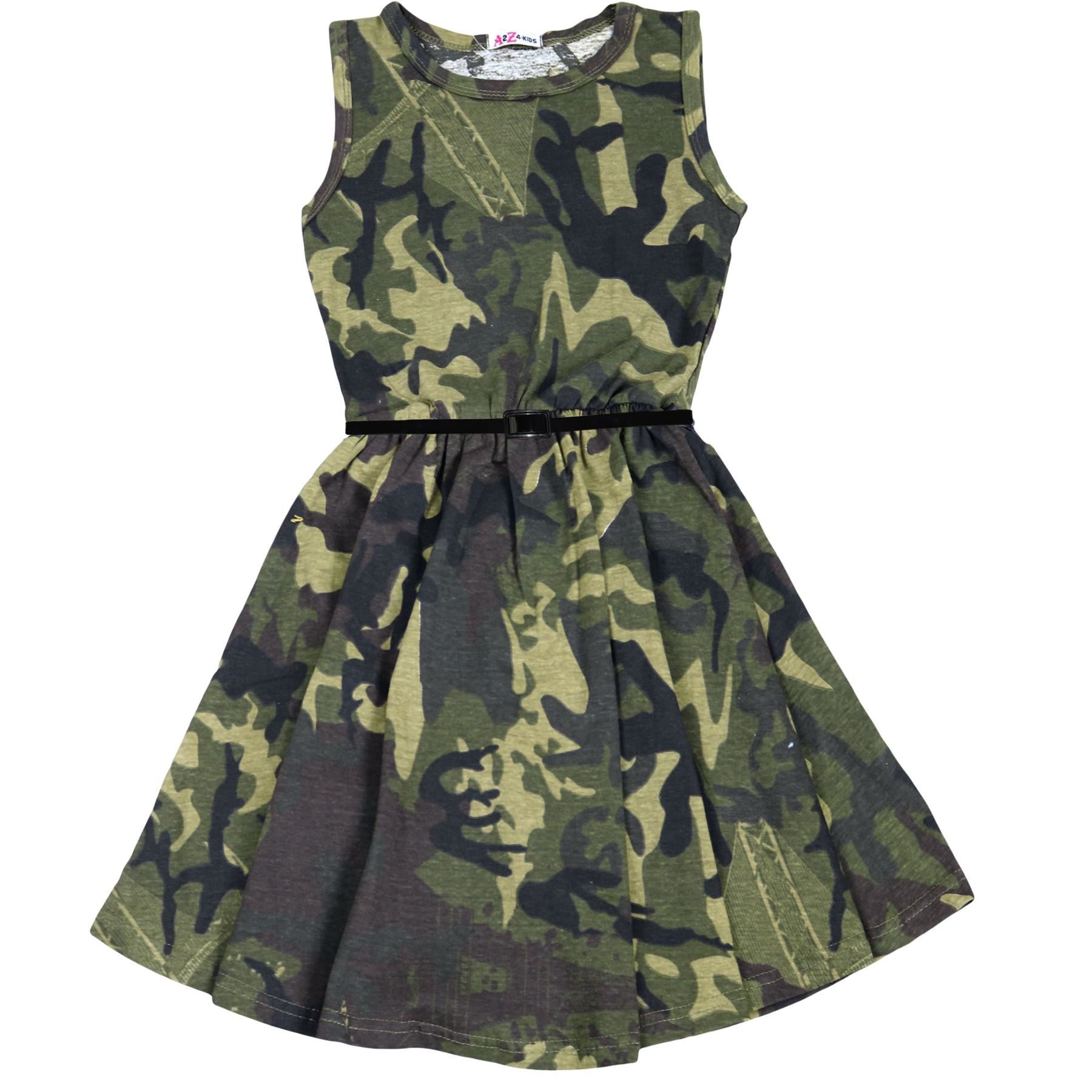 Girls Skater Dress Kids Camouflage Summer Casual Party Dress 5-13 Years