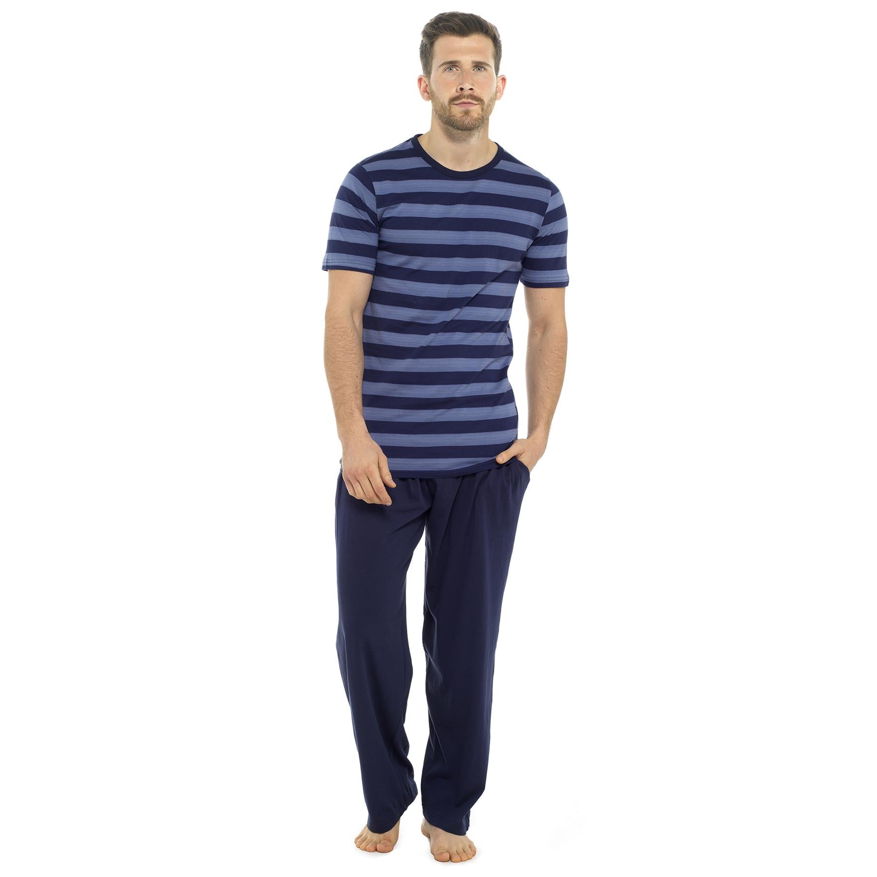 A2Z Men's Cotton Jersey Striped Pyjama Short Sleeve Tee Sleepwear Loungewear Pjs