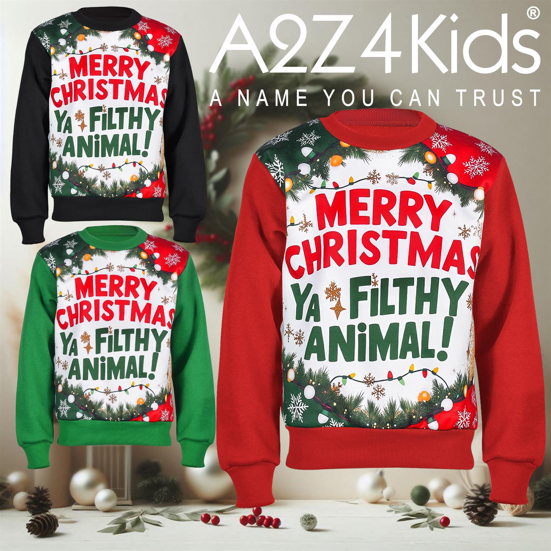 Kids Girls Boys Merry Christmas Ya Filthy Animal Jumper Hoodies Xmas Sweatshirts