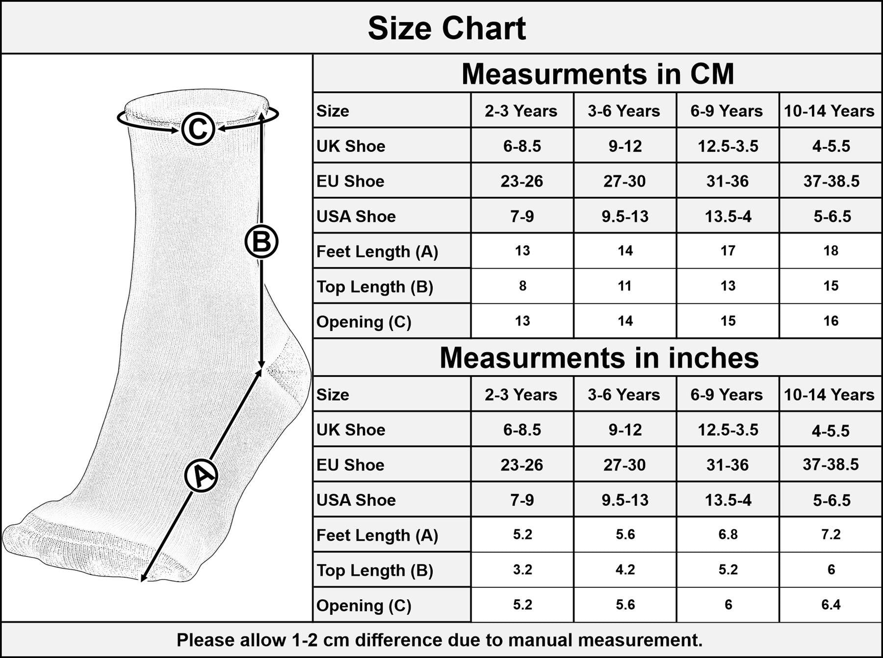 Kids Girls Socks Soft Cotton 5 Pack Contrast Heel Toe Everyday Kids Crew Socks