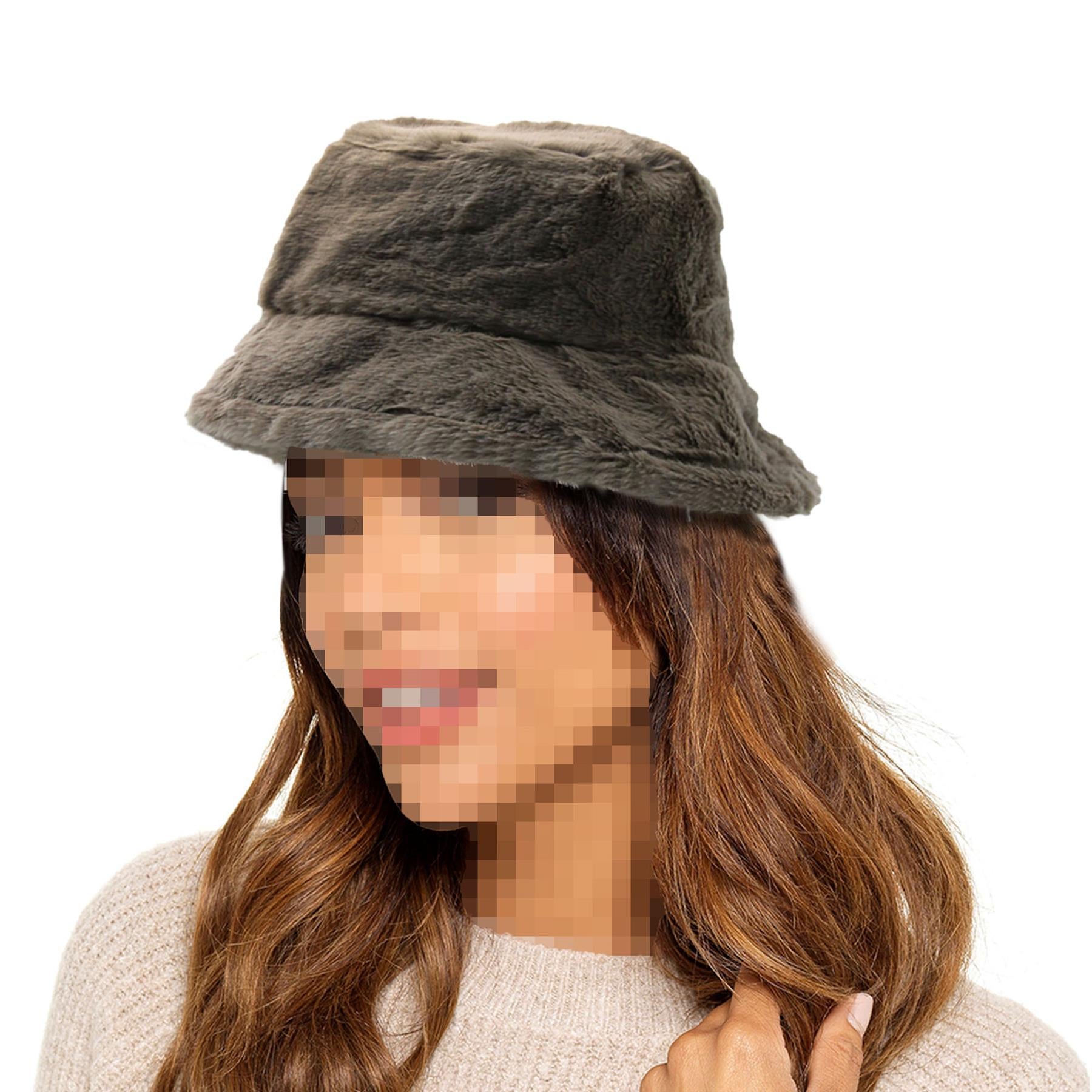 A2Z Ladies Bucket Hats Winter Warm Fluffy Faux Fur Soft Plush Cozy Caps