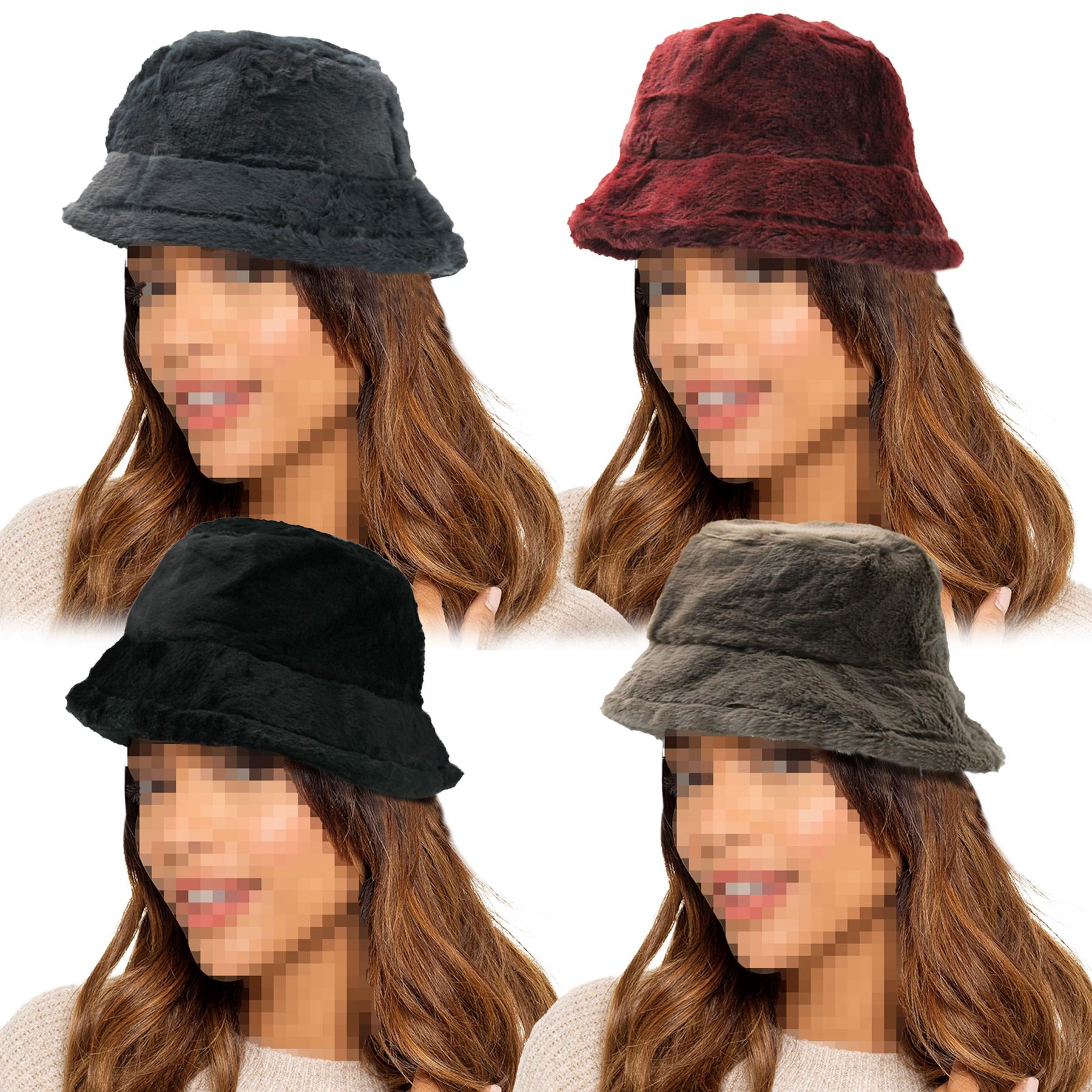 A2Z Ladies Bucket Hats Winter Warm Fluffy Faux Fur Soft Plush Cozy Caps