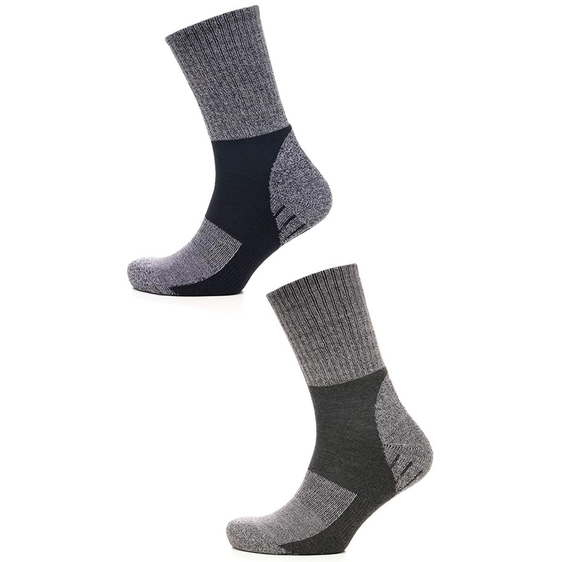 Mens Trekking Socks 2 Pack Grey Mix Cushioned Heel & Sole Outdoor Hiking Socks