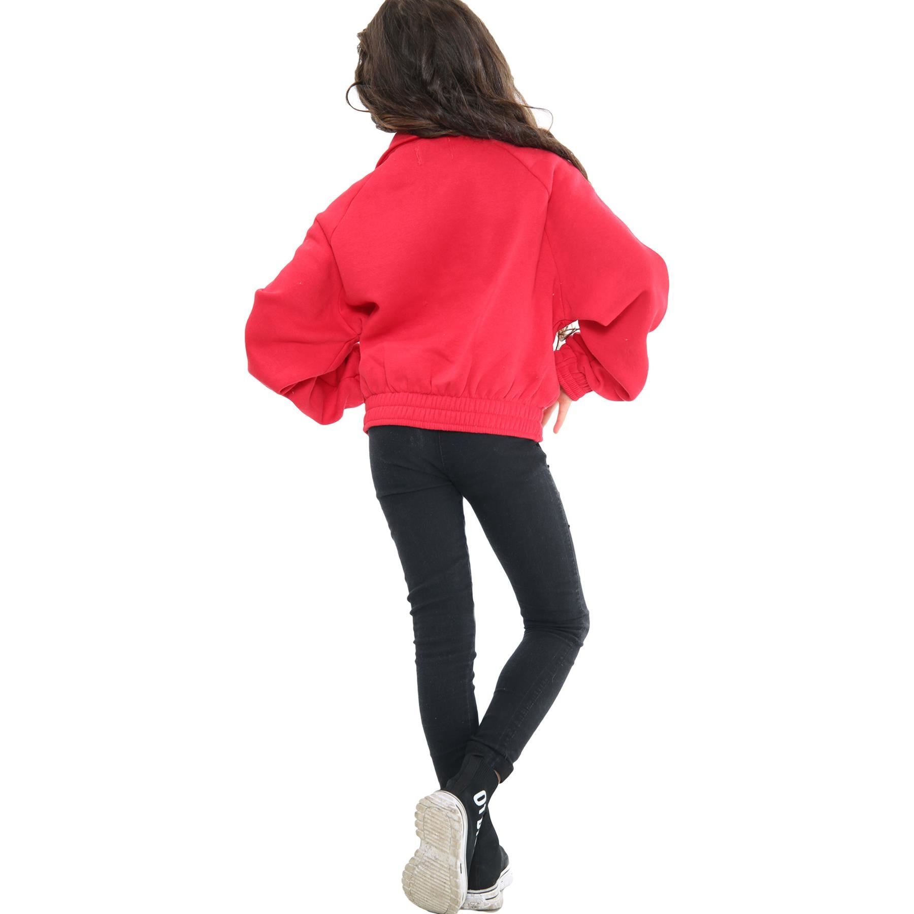 Kids Girls Plain Zip Up Cropped Red Jackets Utility Pockets Fleece Coats 7-13 Yr