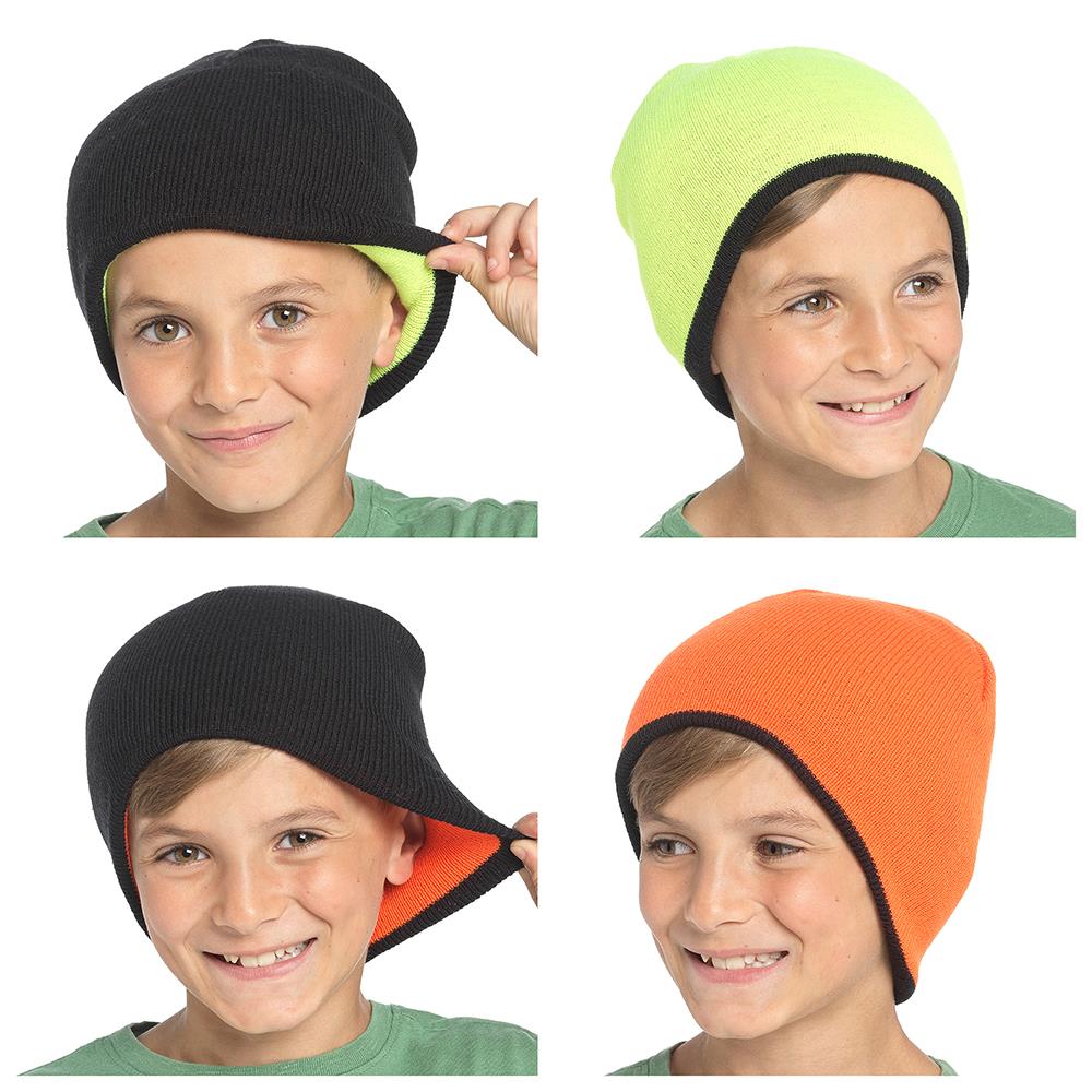 A2Z 4 Kids Boys Reversible Beanies Caps Fleece Warm Winter Stylish Casual Hat