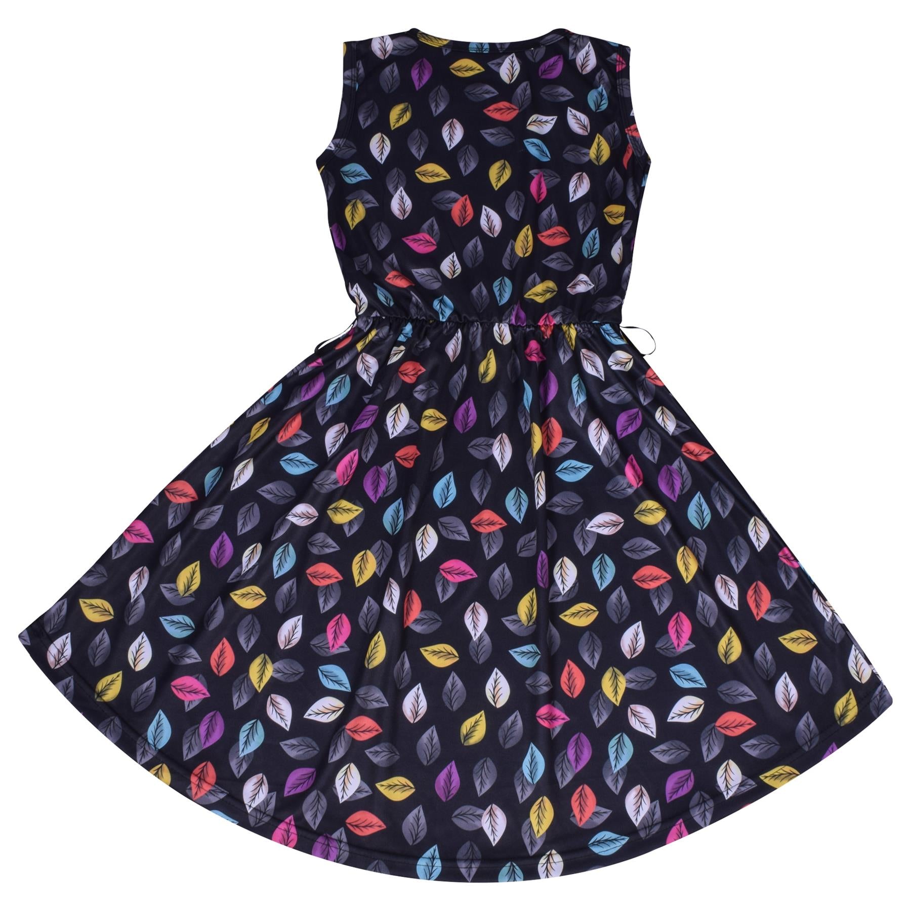 Kids Girls Leaves Skater Dress Sleeveless Flared Comfortable Party Wear Dresses