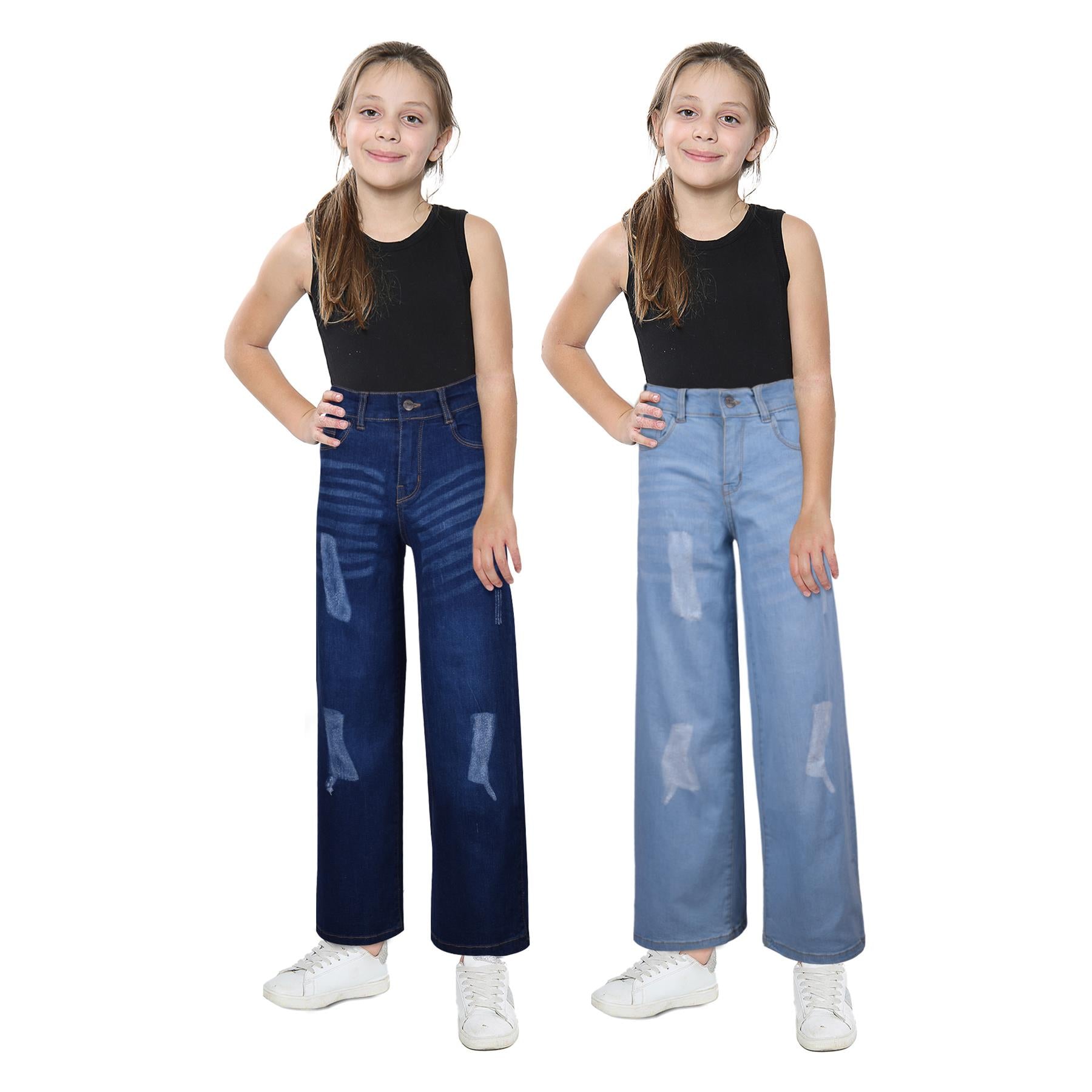 Kids Girls Palazzo Jeans Wide Leg Stretchy Denim Flared Fashion Baggy Pants 5-14