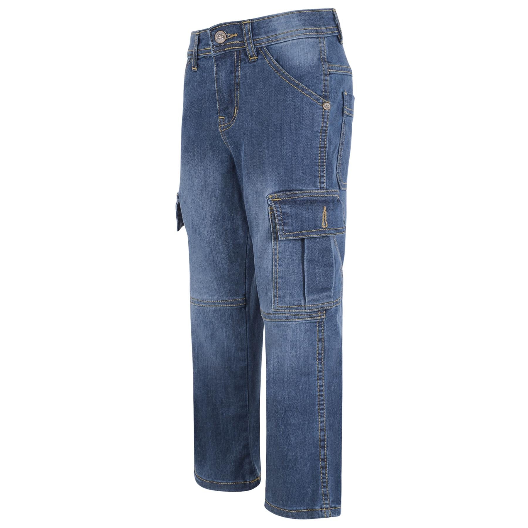 Kids Boys Cargo Denim Pant Stylish 6 Pocket Denim Jeans Stretchy Comfort Pant