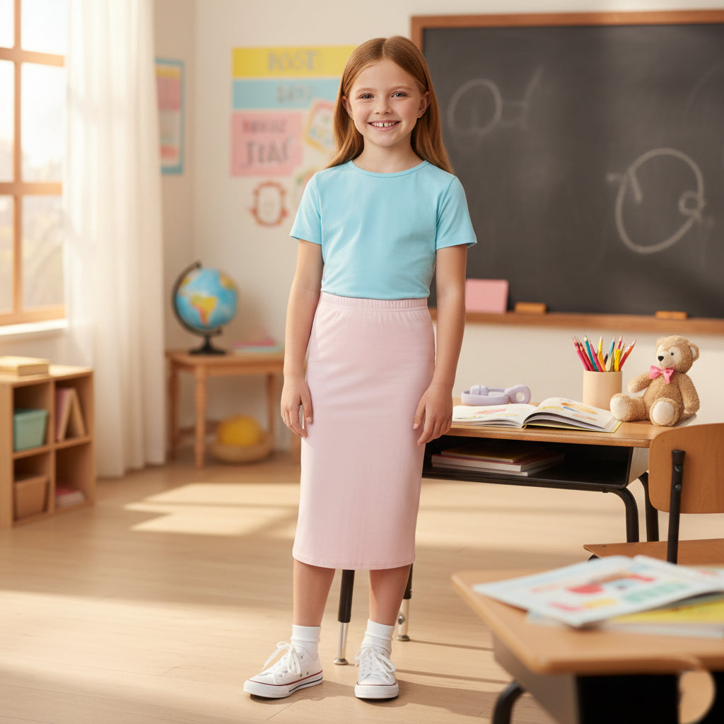 Girls Maxi Skirt Soft Stretch Viscose Skirt Comfy School Wear For Age 5-13 Year
