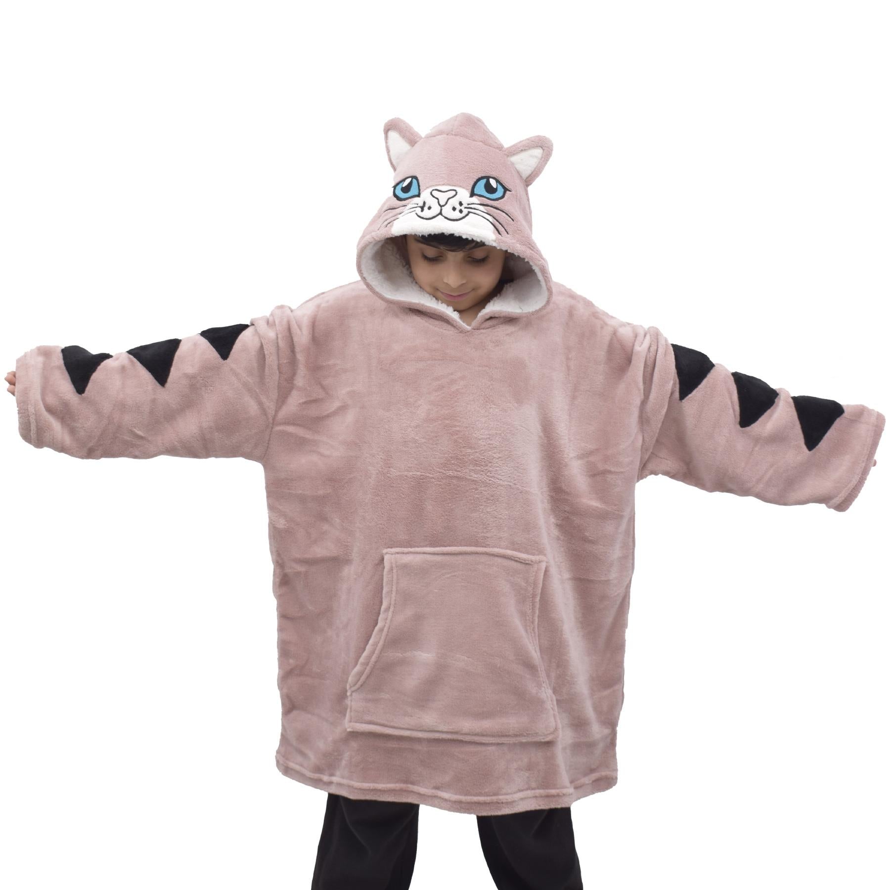 Kids Unisex Oversized Hoodie Cat Pink Snuggle World Book Day Super Soft Blanket