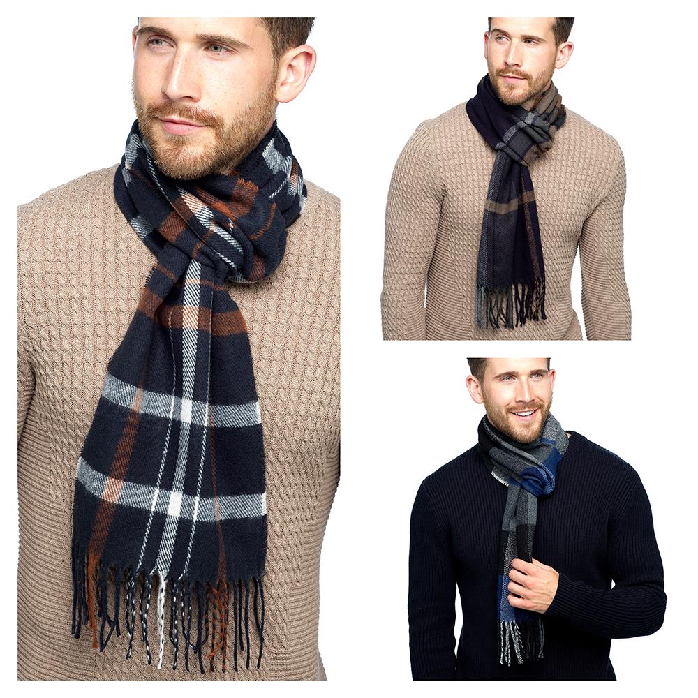 A2Z Men's Checked Scarf Soft Winter Tartan Patterned Wrap with Tassel and Fringe