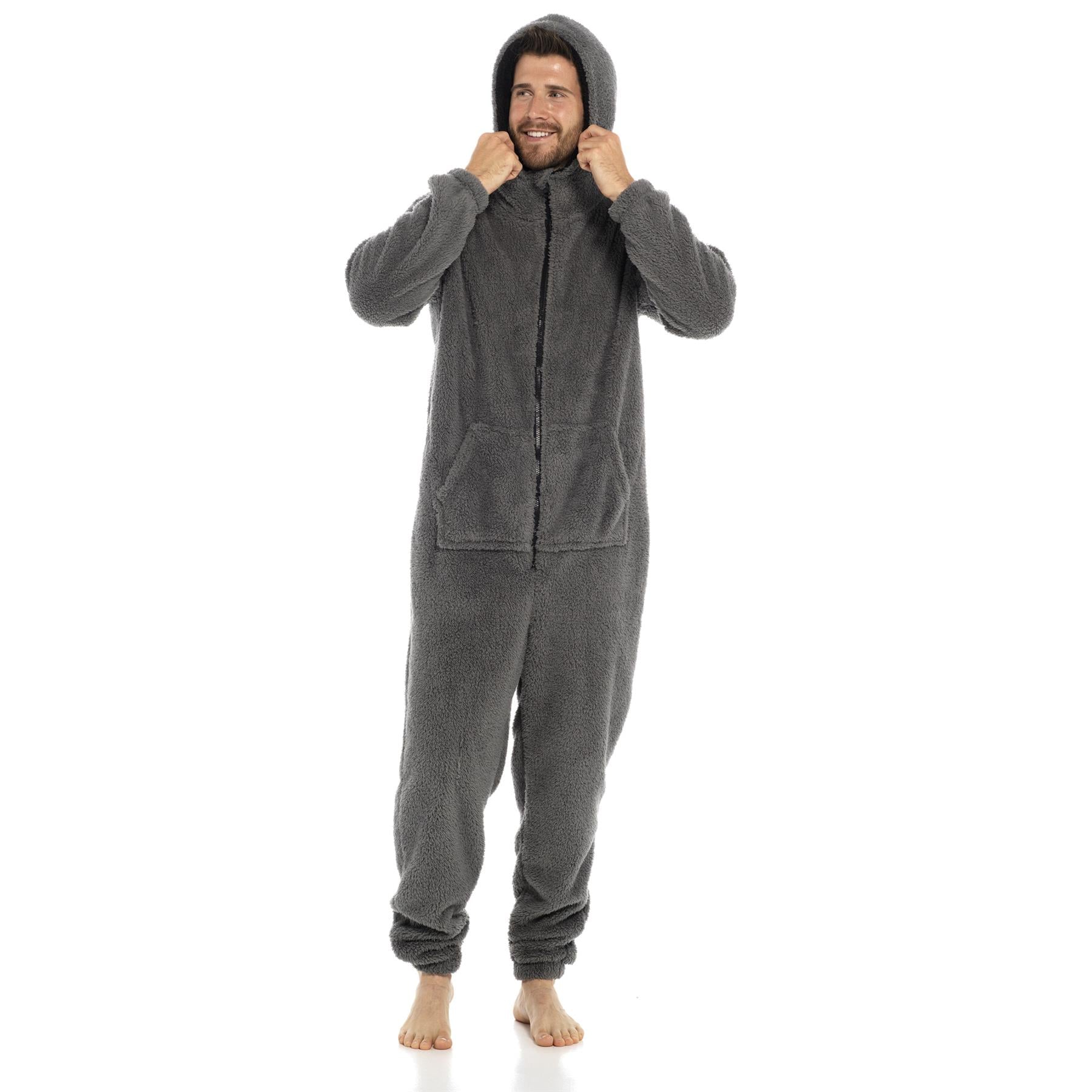 A2Z Mens Hooded Onesie One Piece Thick Snuggle Warm Fleece Soft Hooded Jumpsuit