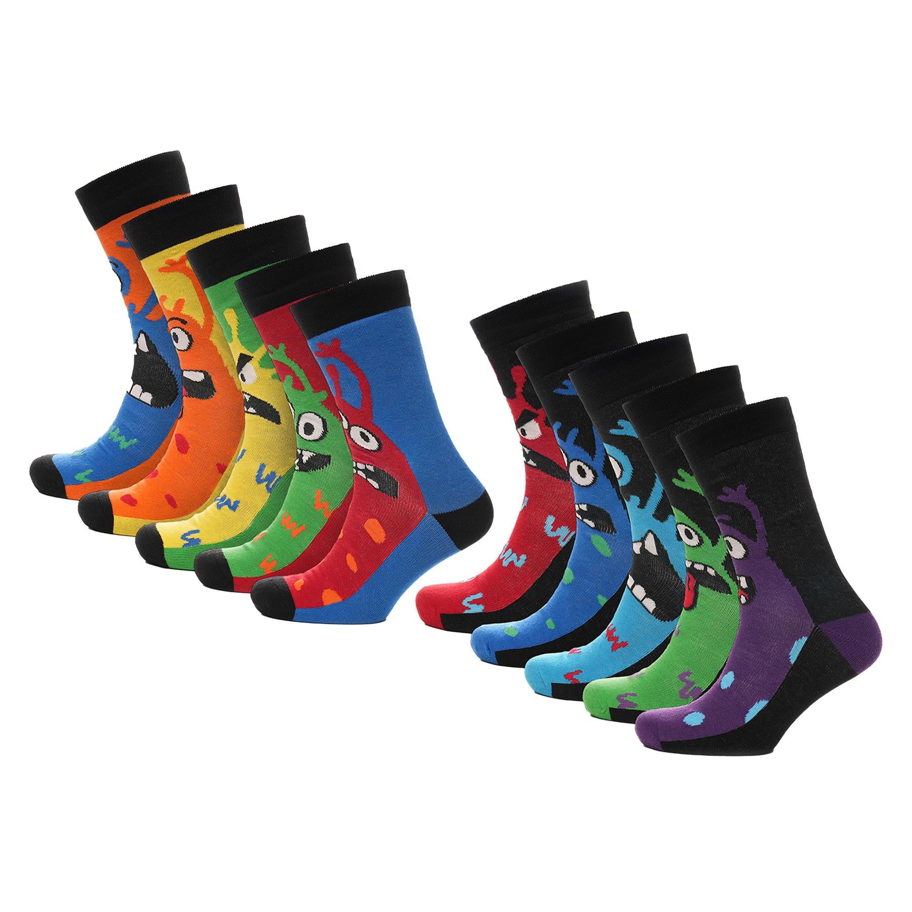 Mens 5 Pack Monster Design Socks Comfortable For Daily Wear Cotton Rich Socks