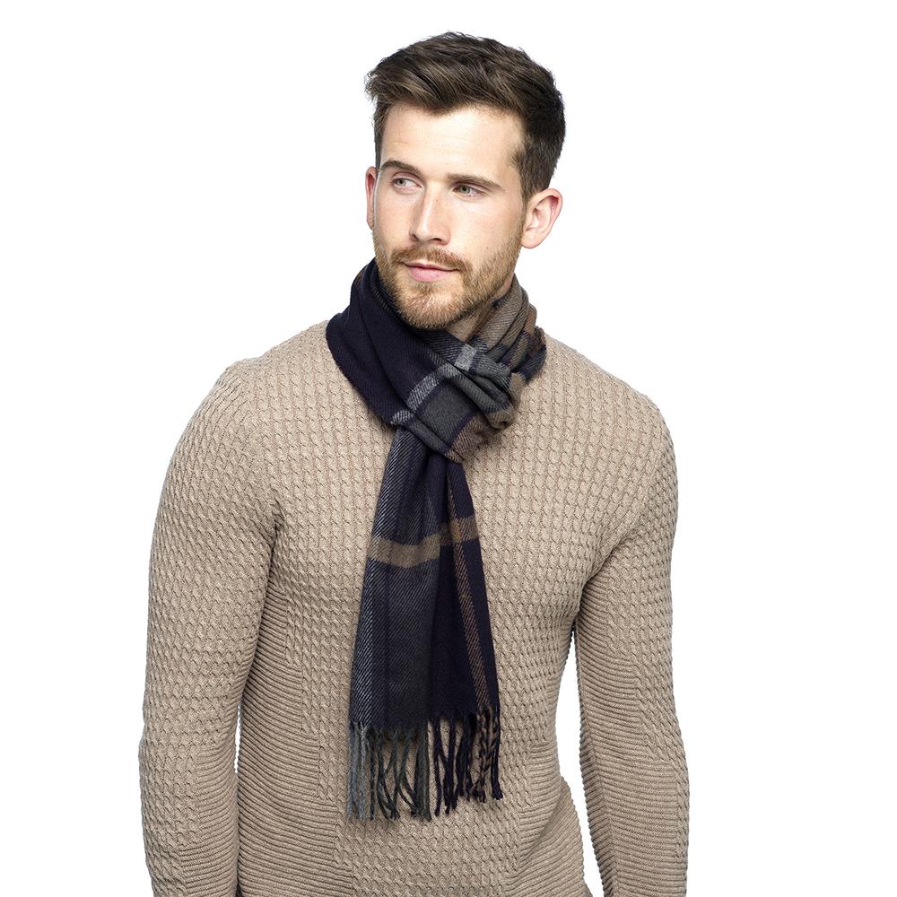 A2Z Men's Checked Scarf Soft Winter Tartan Patterned Wrap with Tassel and Fringe