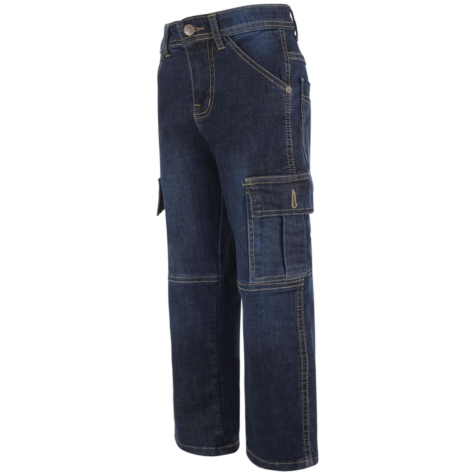 Kids Boys Cargo Denim Pant Stylish 6 Pocket Denim Jeans Stretchy Comfort Pant