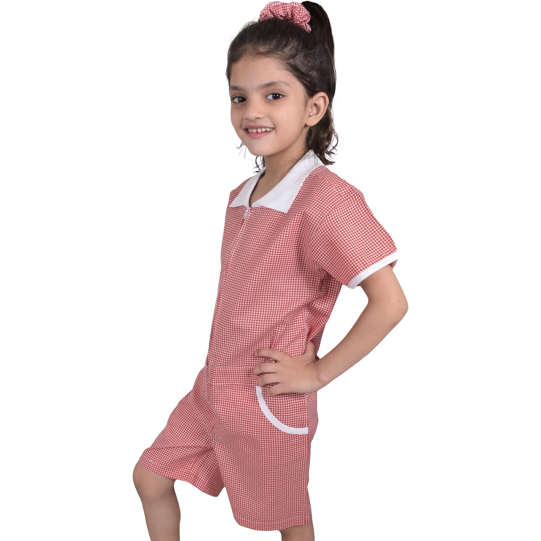 Kids Girls Gingham School 2 Pack Check Summer Playsuit With Matching Scrunchies