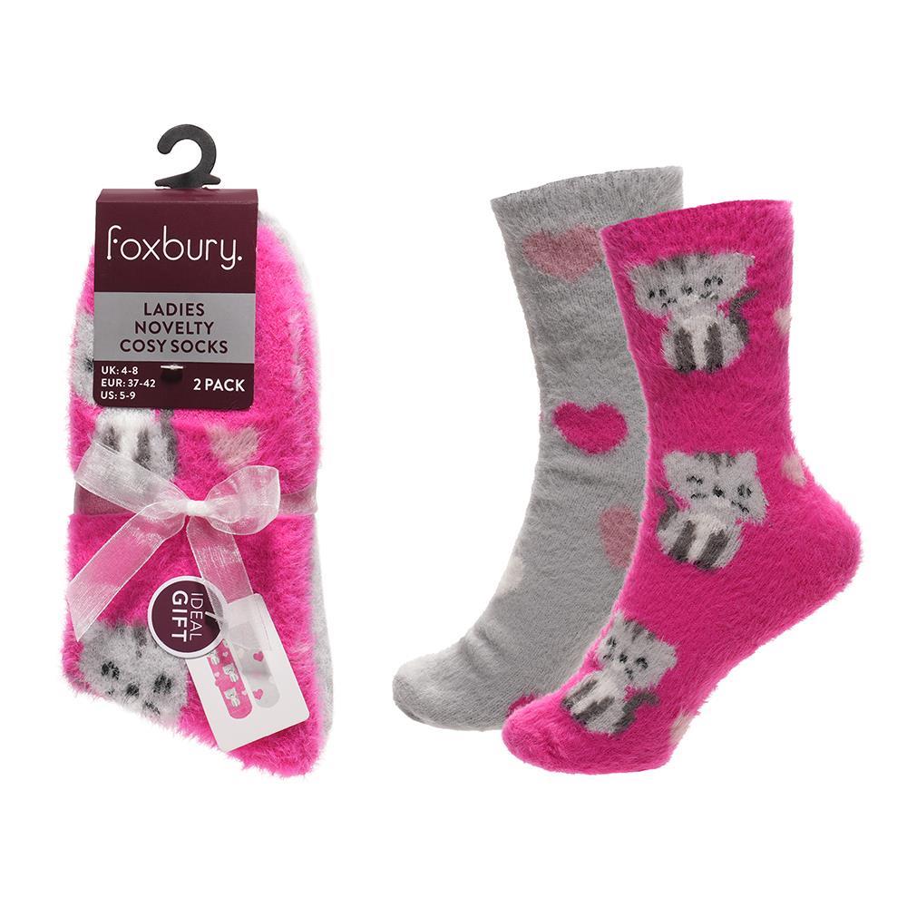 A2Z Ladies 2 Pack Novelty Chenille Cosy Socks Soft Brushed Warm Winter Socks