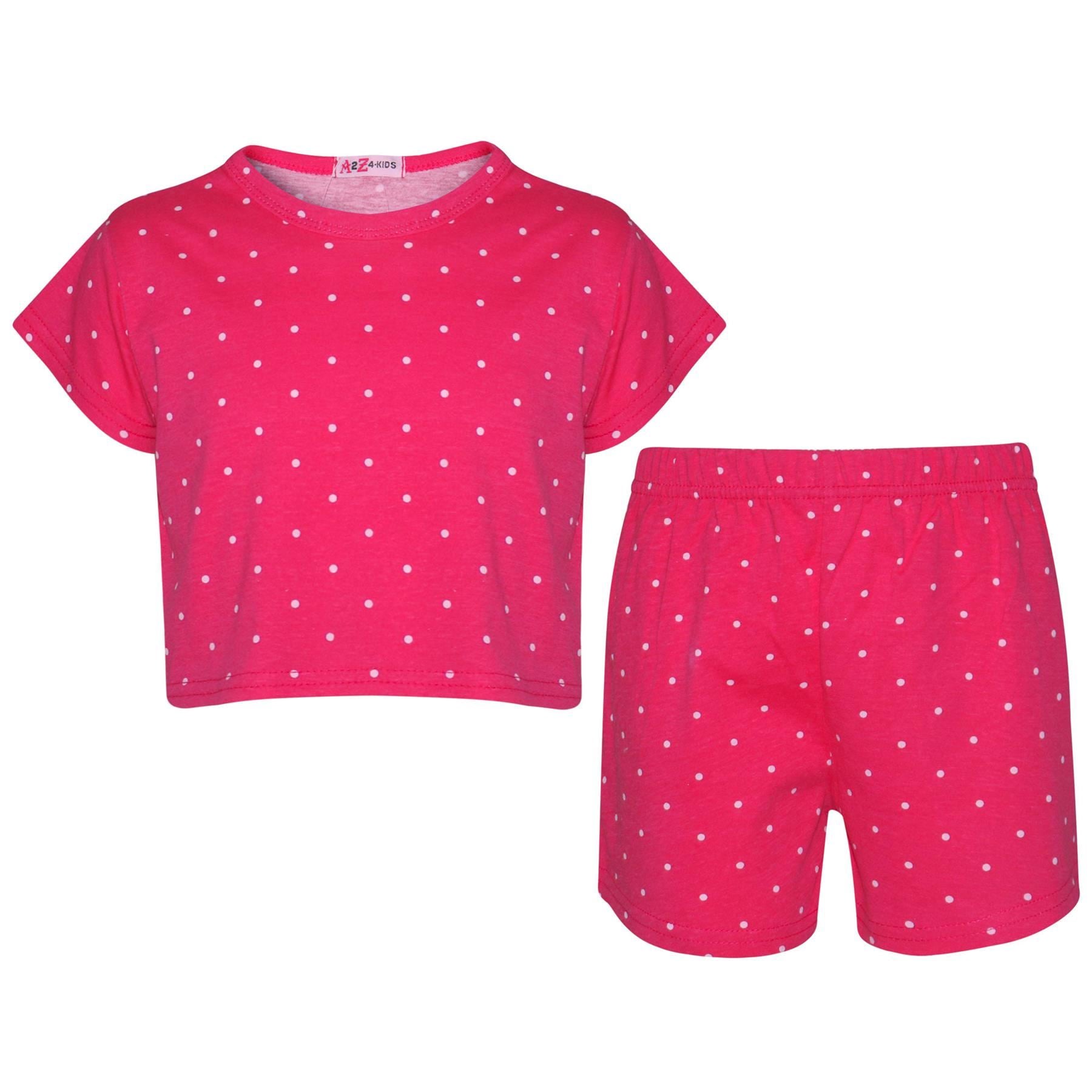 Kids Girls Crop & Shorts Polka Dot Print Fashion Top Summer Outfit Set 5-13 Year