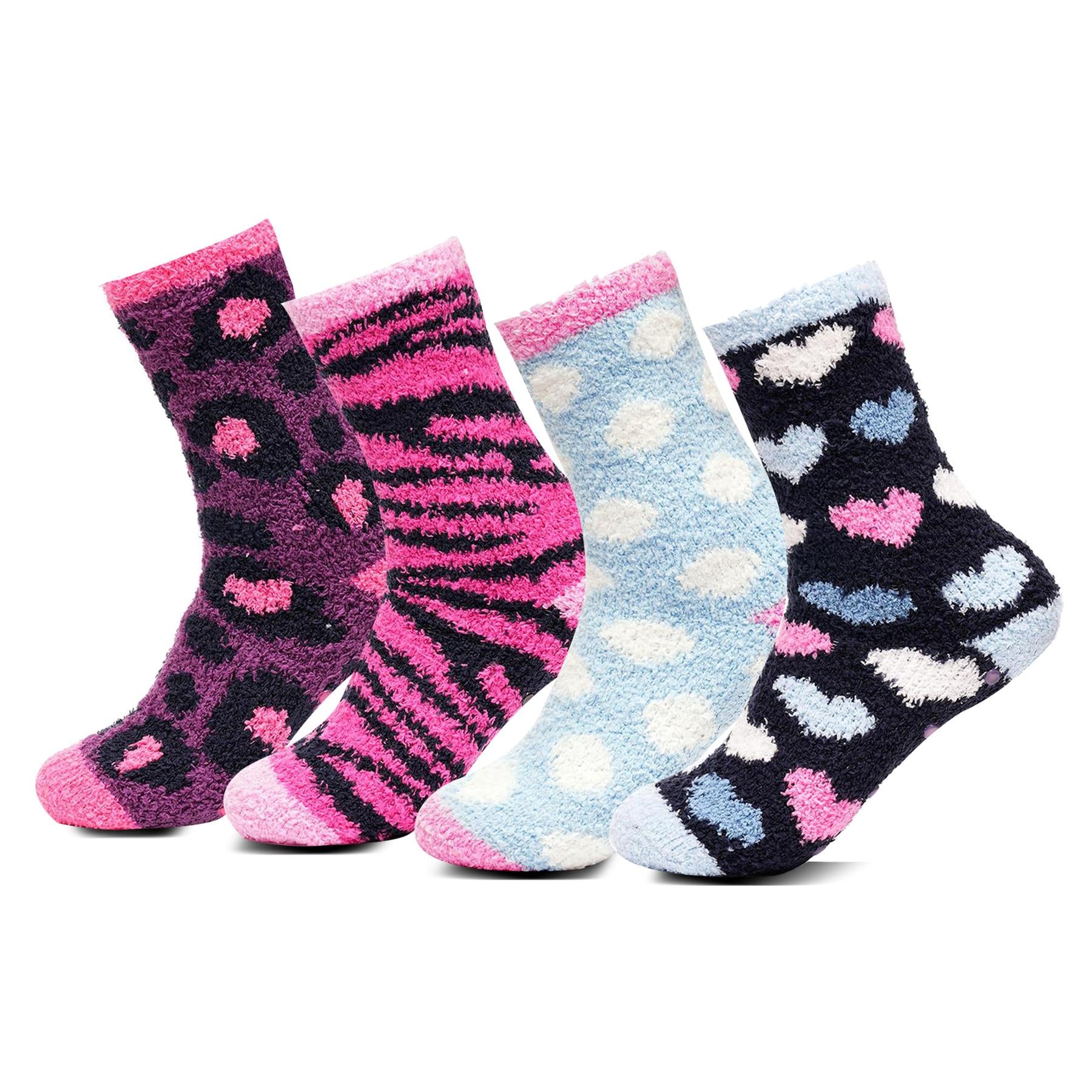 A2Z Pack of 4 Ladies Cosy Fluffy Socks Gripper Soft Feel Fuzzy Bed Slipper Socks