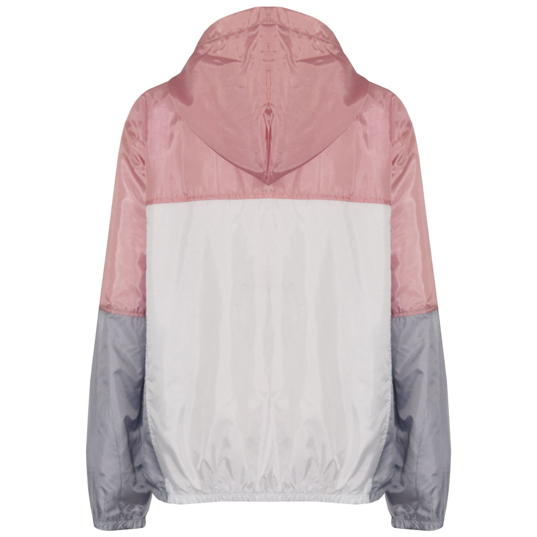 Kids Girls Windbreaker Jacket Contrast Sleeve Baby Pink Hooded Rain Mac Raincoat