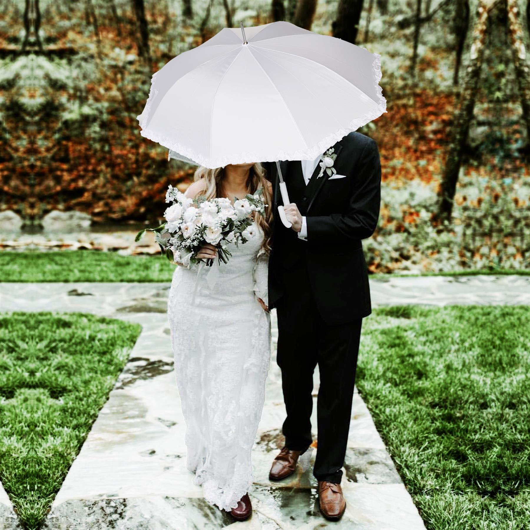 Ladies Wedding Umbrella Vintage Frill Bridal Parasol Auto Open Brolly Canopy