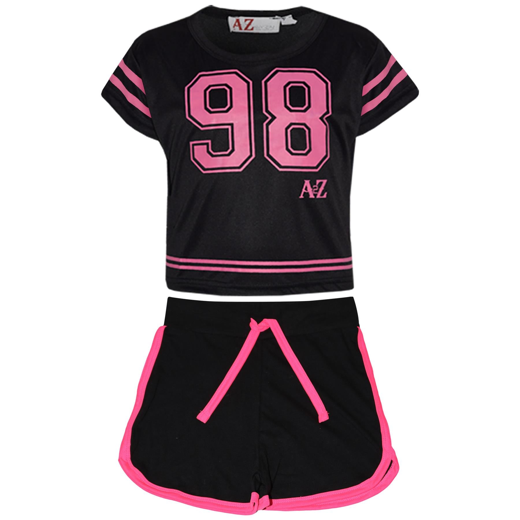 Kids Girls 98 Crop Top & Shorts Set Sports Jogging Belly Tees Summer Outfit Sets